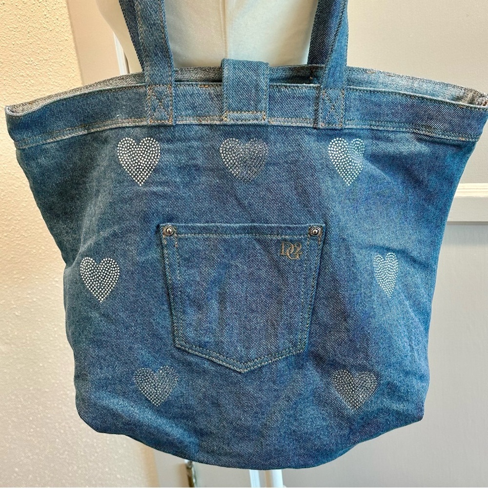 DG2 by Diane Gilman Denim Crystal Heart DenimTote Bag - Picture 6 of 9